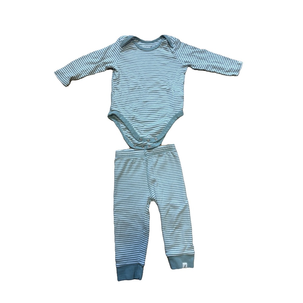 Easy Peasy 12M Baby Organic Cotton Striped Bodysuit Pants Set Outfit